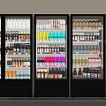 Commercial Display Refrigerators Stocked with Different Types of Beverages in Retail Store