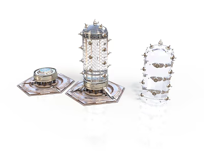 Decorative Metal Glass Components With Spiked Tops Grid Structures And Transparent Sections 3d model