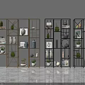 Stylish Golden And Black Shelving Units With Vases Books And Potted Plants