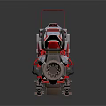 Futuristic Advanced Weapon With Silver Metallic Body And Red Mechanical Accents