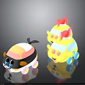 Playful Cartoon Character Toy Cars With Animal Shapes Tail Bow Wings And Colorful Design