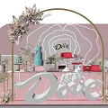 Dove Exhibition Display With Pink Background Floral Arch And Decor Items