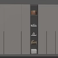 Modern Light Gray Wardrobe Interior With Open Shelves Storage Boxes And Baskets 3d model