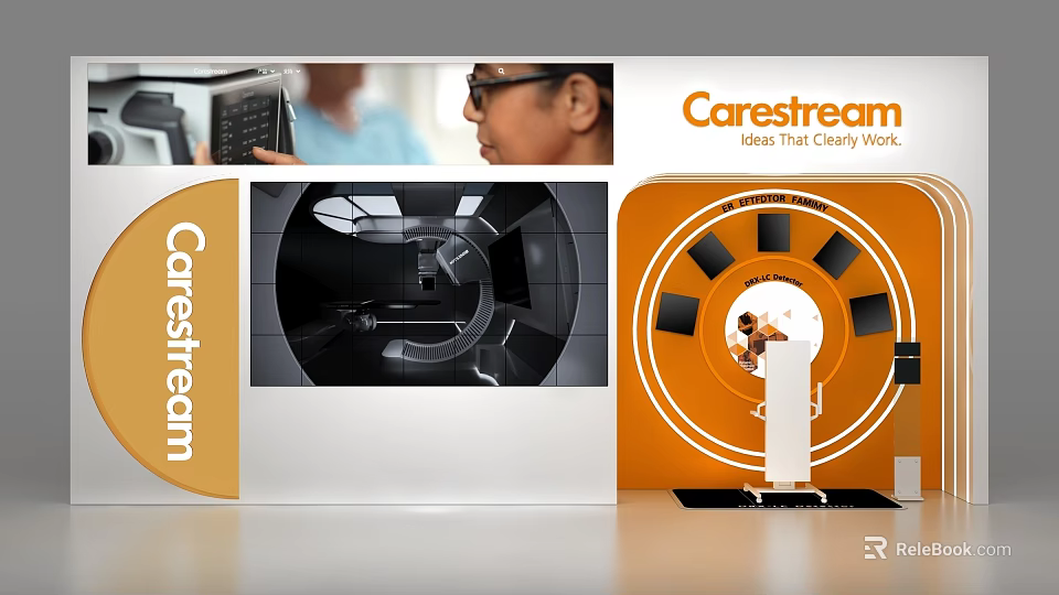 Carestream Exhibition Island Showcasing Medical Equipment With Staff And Digital Screens 3d model 