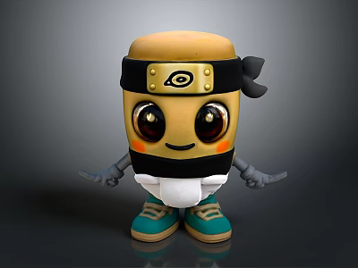 Cute Cartoon Character Figure With Black Headband Gold Emblem Big Eyes And Green Shoes 3d model