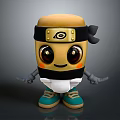 Cute Cartoon Character Figure With Black Headband Gold Emblem Big Eyes And Green Shoes