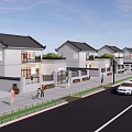 Chinese Style Houses With White Exteriors Black Roofs Neatly Arranged Along Street With Pedestrians And Car