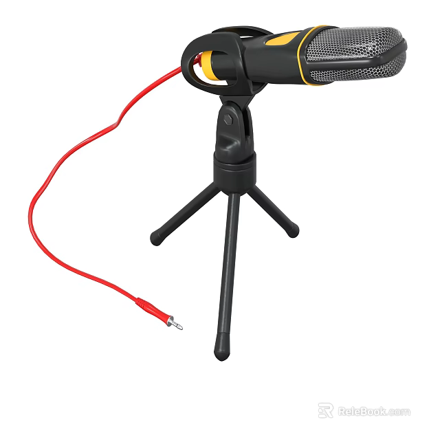 High Quality Headphone Speaker With Microphone Red Cable And Black Tripod Stand 3d model 