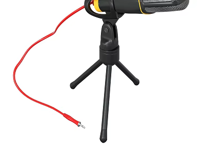High Quality Headphone Speaker With Microphone Red Cable And Black Tripod Stand 3d model