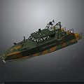 Modern Military Patrol Boat With Green And Orange Camouflage Paint And Radar Antenna Systems