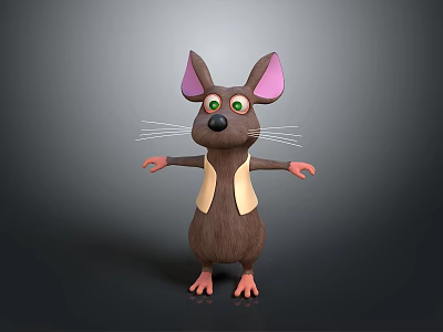 Cartoon Mouse Character With Pink Ears Green Eyes Light Yellow Vest And Open Arms 3d model