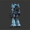 Blue Mechanical Robot Character With Armor And Gun In 3D Rendered Pose