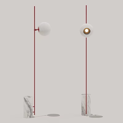 Modern Floor Lamps With Red Stands White Spherical Shades Transparent Bases And Illuminated Light 3d model