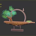 Decorative Ornament Combination With Green Pine Tree Circular Ring And Pink Lotus Flower