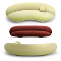 Modern Curved Sofa Design In Light Green Red With Round Cushion 3d model
