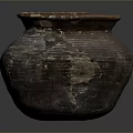 Hand Carved Traditional Clay Pot With Striped Pattern And Rustic Texture 3d model