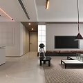Modern Living Dining Room Interior With Sofa TV Table And Ceiling Lighting Design
