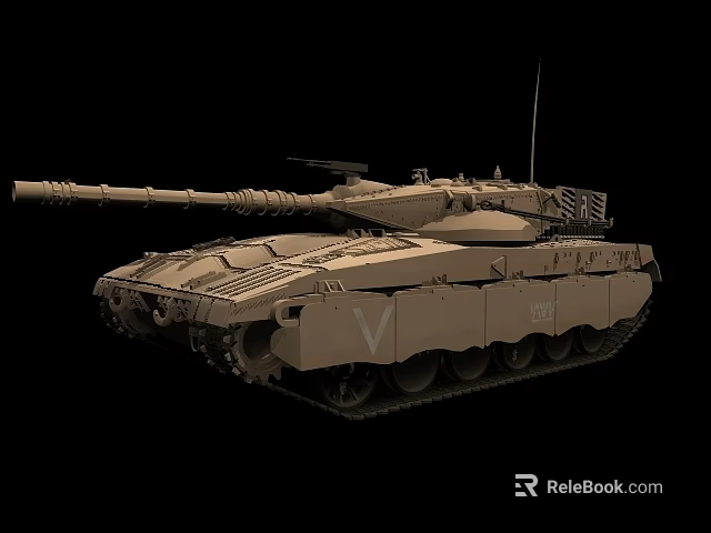 Sand Colored Military Tank With Long Main Gun Turret And Tracks On Black Background 3d model 