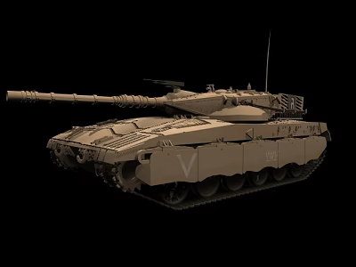 Sand Colored Military Tank With Long Main Gun Turret And Tracks On Black Background 3d model