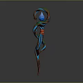 Enchanted Magic Staff With Twisted Design Blue Gem And Red Ribbon