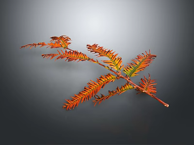 Autumn Branch With Orange And Red Leaves Showing Gradient Colors On Gray Background 3d model