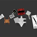 Office Workspace Setup With Wooden Chair Red Armchair Filing Cabinet Desk Lamp Printer And Papers