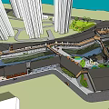 Modern Urban Commercial Street Design Featuring High Rise Buildings And Green Public Spaces