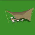 Outdoor Sunshade Tent with Chairs and Table on Green Grass Under Blue Sky
