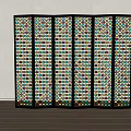 Vibrant Folding Room Divider With Colorful Square Patterns And Black Frame 3d model