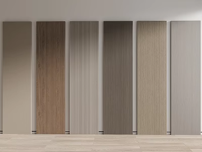 Various Colored Wall Panels with Wooden Textures Display in Interior Space 3d model