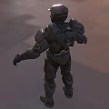 Futuristic Armored Character Standing With Alien Creature In Urban Environment