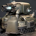 Cartoon Style Green Military Tank With Tracks Number 92 And Circular Lights