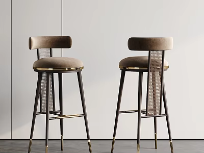 Dark Brown Upholstered Bar Stools With Modern Metal Frames And Arched Backrests 3d model