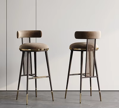 Dark Brown Upholstered Bar Stools With Modern Metal Frames And Arched Backrests 3d model
