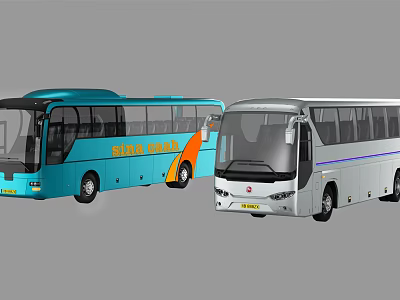 Blue SHMA BUS Vehicle and White Bus with Modern Exterior Design Features 3d model