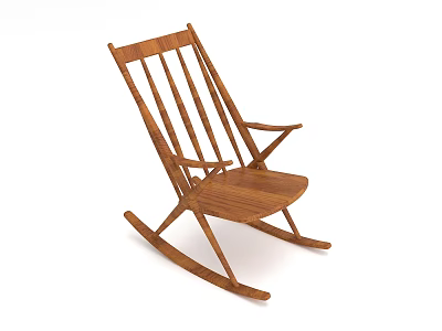 Classic Wooden Leisure Rocking Chair With Vertical Slat Back And Armrests Design 3d model