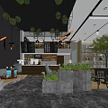 Modern Bubble Tea Shop Interior With Hanging Lights Green Plants And Cozy Seating Area