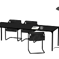 Modern Black Desk With Ergonomic Chairs Floor Lamp And Tabletop Notebook 3d model