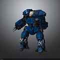 Blue Mecha Warrior Pilot In Mechanical Armor With Claw Weapon Standing Pose