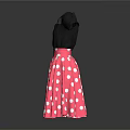 Black Short Sleeve T Shirt And Pink Polka Dot Pleated Skirt Outfit