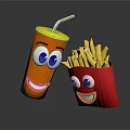 Cartoon Drink Cup With Straw And French Fries Box Featuring Smiling Faces And Eyes