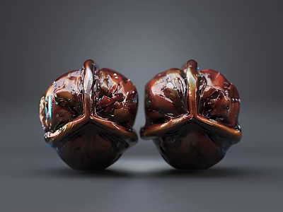 Pair of Shiny Brown Textured Natural Walnuts as Handheld Daily Use Items 3d model