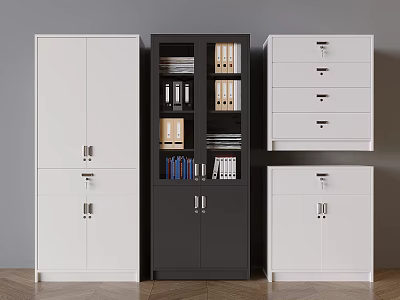 Dark Main Bookcase With White Storage Cabinets And Drawers For Office Home Use 3d model