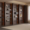 Modern Dark Brown Full Wall Wooden Bookshelf With Elegant Decor Displays And Large Storage Spaces