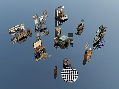 80 s nostalgic retro furniture combination Republic of China style 3d model