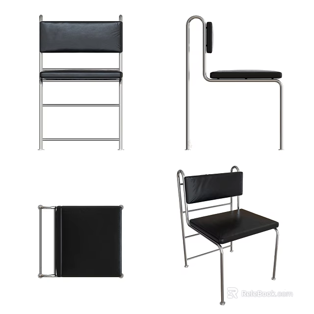 Black Metal Frame Leisure Chair With Foldable Design And Multi Angle Views 3d model 