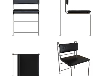 Black Metal Frame Leisure Chair With Foldable Design And Multi Angle Views 3d model