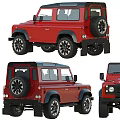 Red Land Rover Defender Off Road Car With Multiple Angles And Rugged Tires Design