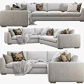Comfortable Modern Gray Sectional Sofa With Decorative Pillows And Throw Blanket 3d model