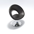 Modern Black Leather Round Single Chair with Polished Silver Metal Base Design